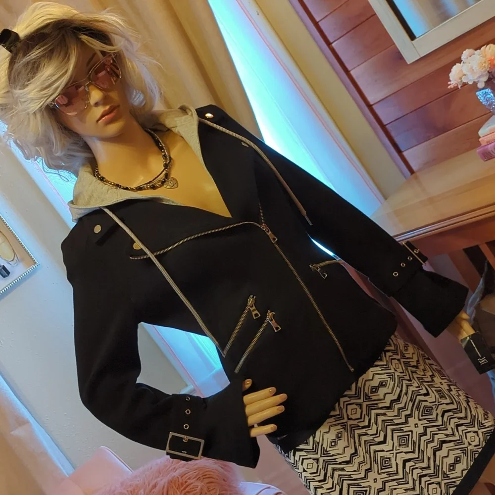 INC Moto Jacket With Hoodie - Picture 2 of 9